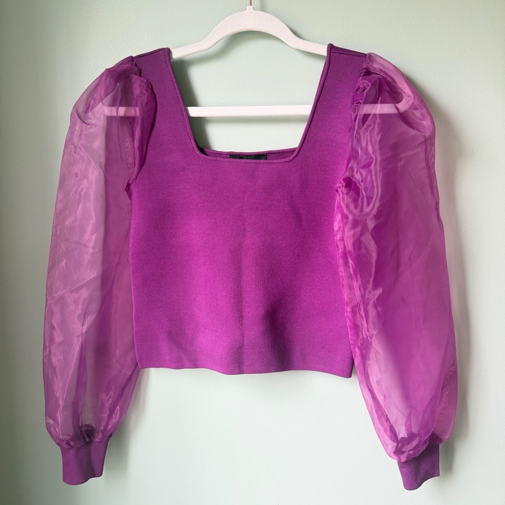 House of Harlow 1960 Purple Sheer Puff Sleeve Knit Top HH10074 XS NEW NWT $145
